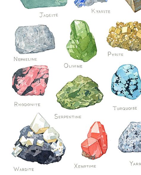 Gemstone Painting, Crystals Watercolors, Minerals Art, Watercolor Alphabet, Alphabet Art Print, Crystal Drawing, Nature Art Prints, Alphabet Art, Etsy Art Prints