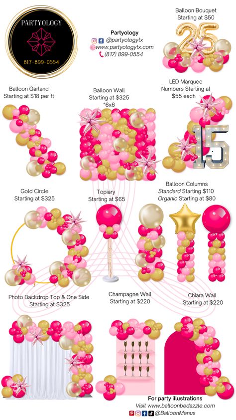 Different Types Of Balloon Arches, Fiesta Theme Party Balloon Arch, How To Design Balloons For Birthday, Sage Balloon Backdrop, Number Of Balloons For Garland, Balloon Menu Board, Half Garland Balloon, Balloon And Backdrop Ideas, Balloon Arch Size Chart