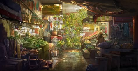 ArtStation - farmer's market, Cecilia Su Scenery Art, Image Reference, Telephone Booth, City Sky, 3d Concept, Strange Places, My Teacher, Landscape Scenery, 판타지 아트