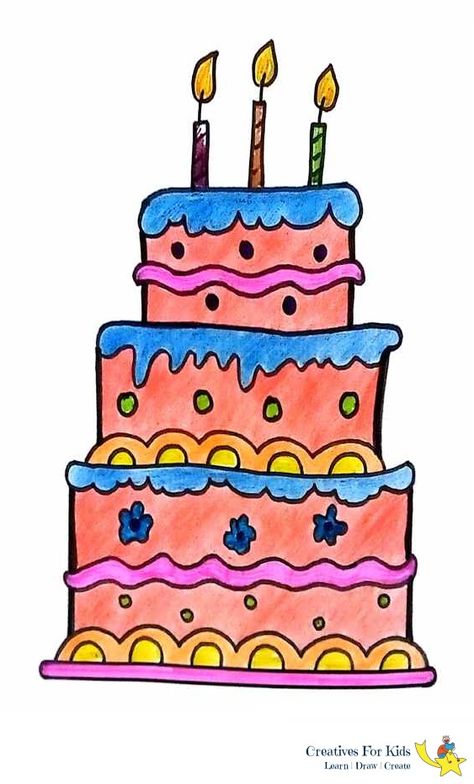 Clipartmag How To Draw A Cake Step By Step, Cake Pictures Drawing, Cake Designs Drawing, Drawing For Kids Step By Step, Kids Drawing Ideas Step By Step, Cake Drawing For Kids, How To Draw Cake, Cake Drawing Easy, Draw A Birthday Cake