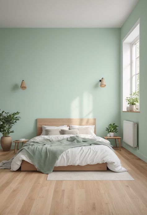 Mint Green Paint Walls Bedrooms, Mint Accent Wall Bedroom, Mint Green House Interior Design, Bedroom Mint Green Walls, Bedroom Paint Color Combinations, Mint Green Kids Room, Mint Walls Bedroom, Mint Green Bedroom Walls, Mint Colour Combination