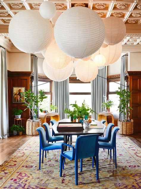 Freehand Hotel, Noguchi Lamp, Ford Interior, Affordable Lighting, Blue Dining Chair, Large Lanterns, Fancy Lights, Lighting Trends, Paper Lantern