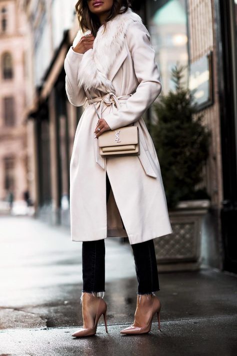 fashion blogger mia mia mine wearing a saint laurent crossbody bag and louboutin heels Ysl Bag Outfit, Ysl Crossbody Bag, Mia Mia Mine, Mia Mia, Statement Coat, Bag Outfit, So Kate, Early Spring Outfits, Edgy Style