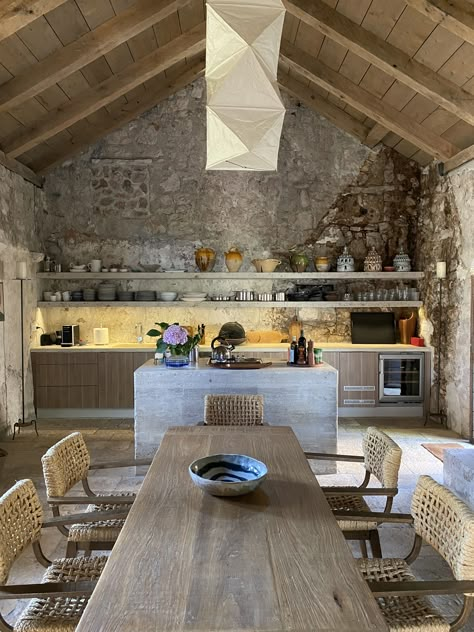 Stone Barn Conversion, Brick Wall Fireplace, Rural Kitchen, Fireplace Styling, Brick Fireplace Wall, Simple Fireplace, Black Brick Wall, Stone Walls Interior, Wall Fireplace