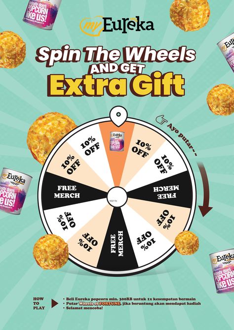 Prize Wheel, Beverage Poster, Spin The Wheel, Food Promotion, Wheel Of Fortune, Spinning Wheel, Ad Design, Interactive Design, Social Media Design