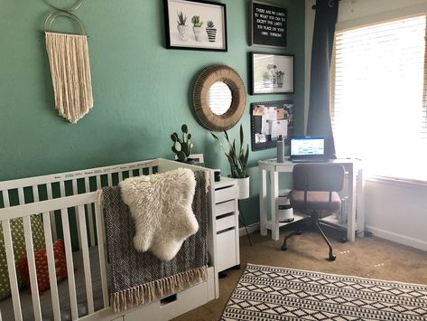 Half Nursery Half Office, Nursery Office Combo Layout, Nursery And Office Combo, Baby Room And Office Combo, Office And Nursery Combo, Office Nursery Combo, Nursery Office Combo, Dual Office, Nursery Guest Room Combo