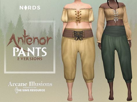 Sims 4 Cc Dnd Clothes, Sims 4 Viking Cc, Viking Pants, Medieval Pants, Demure Dress, Ts4 Clothes, Sims Poses, Sims Medieval, Genie Pants