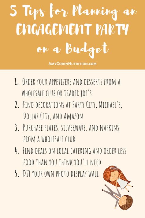 Newly engaged and planning an engagement party on a budget? Is the cost of wedding planning overwhelming you? Consider these money-saving ideas for a party that won’t break the bank. #engagementparty #bridetobe #isaidyes #brideonabudget #engaged Budget Friendly Engagement Party, Small Engagement Dinner Ideas, How To Throw An Engagement Party, Budget Engagement Party, Engagement Party List, Engagement Party On A Budget, Engagement Party Planning Checklist, Engagement Party Checklist, Engagement Party Budget