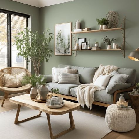 Vintage Living Room Apartment, Sage Green And Grey Living Room, Modern Green Living Room, Calm Living Room, Sage Living Room, Sage Green Living Room, Green Living Room Decor, Scandinavian Design Style, Nordic Living Room