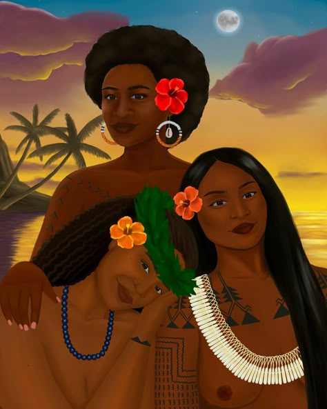 Melanesia, Micronesia, Polynesia 🌺, “Of the water” by gilli.art (ig) Islander Women, Trinidad Culture, Island Women, Soulful Art, Filipino Art, Polynesian Art, Chakra Art, Pacific Islander, Black Princess