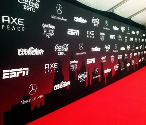 #ESPN #CocaCola #MercedesBenz Backdrop Logo Design, Backdrop Design Graphics, Photo Zone Design, Logo Backdrop, Business Launch Party, Press Wall, Banners Ideas, Red Carpet Backdrop, Photowall Ideas