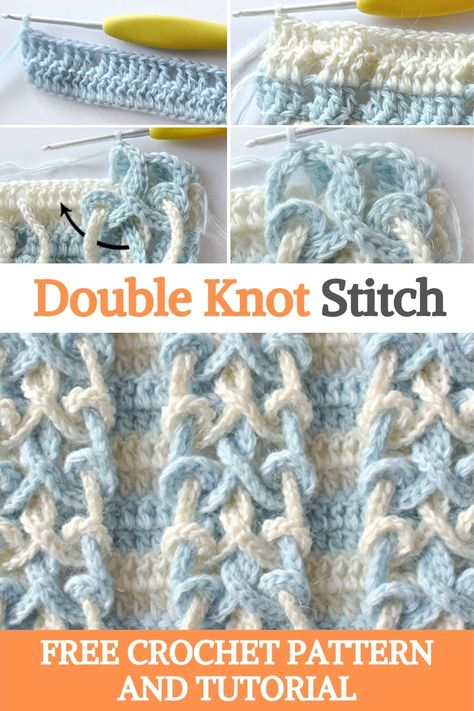 Cable Stitch Crochet, Double Ended Crochet Hooks, Double Ended Crochet, Knot Stitch, Knot Pattern, Confection Au Crochet, Crochet For Beginners Blanket, Double Knot, Beginner Sewing