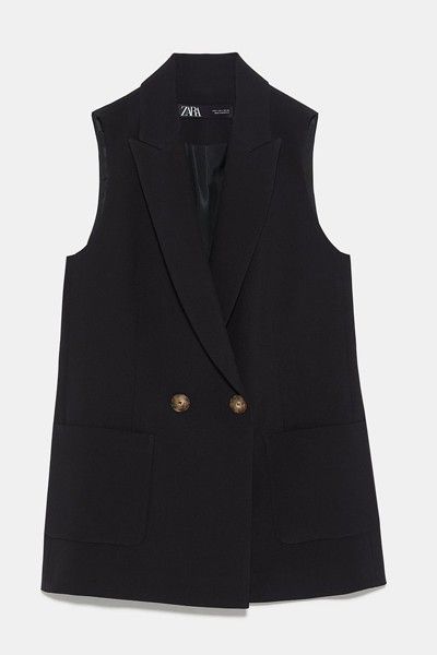 Sleeveless Blazer Outfit Work, Black Sleeveless Blazer Outfit, Sleeveless Blazer Outfit, Sleevless Jacket, Female Vest, Black Blazer Outfit, Black Waistcoat, Jacket Outfit Women, Vest With Pockets