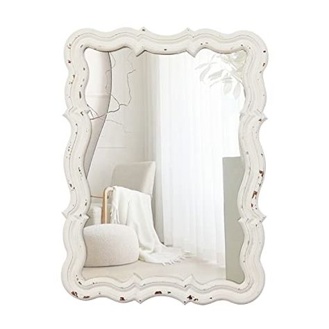 Mirror Farmhouse, Mounted Mirrors, Small Wall Mirrors, Rustic Entryway, Entryway Mirror, Wood Bathroom Vanity, White Mirror, Small Entryway, Living Room Mirrors