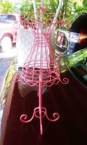 METAL WIRE DRESS FORM MANNEQUIN 💎 JEWERY DISPLAY STAND ORGANIZER PINK 16" TALL Metal Dress Form, Hanging Mannequin Display, Vintage Metal Dress Form, Wire Mannequin, Wire Dress Form, Mannequin Store Display Bust Head Antique Vintage, Fashion Stand, Plastic Coating, Dress Form Mannequin