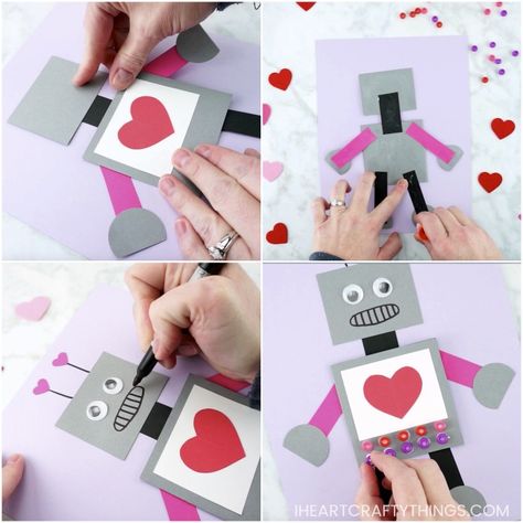 Robot Valentine Craft | I Heart Crafty Things Kindergarten Valentine Crafts, Robot Valentine Cards, Spaceship Craft, Elementary Valentines, Valentines Robots, Toddler Valentine Crafts, Brain Craft, Robot Craft, Pen Craft