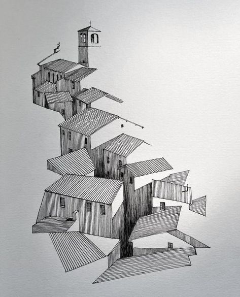 Lines Architecture, Architecture Italy, Pen Art Work, Building Sketch, Pen Art Drawings, Architecture Design Drawing, Architecture Concept Drawings, Diy Watercolor Painting, Architecture Drawing Art