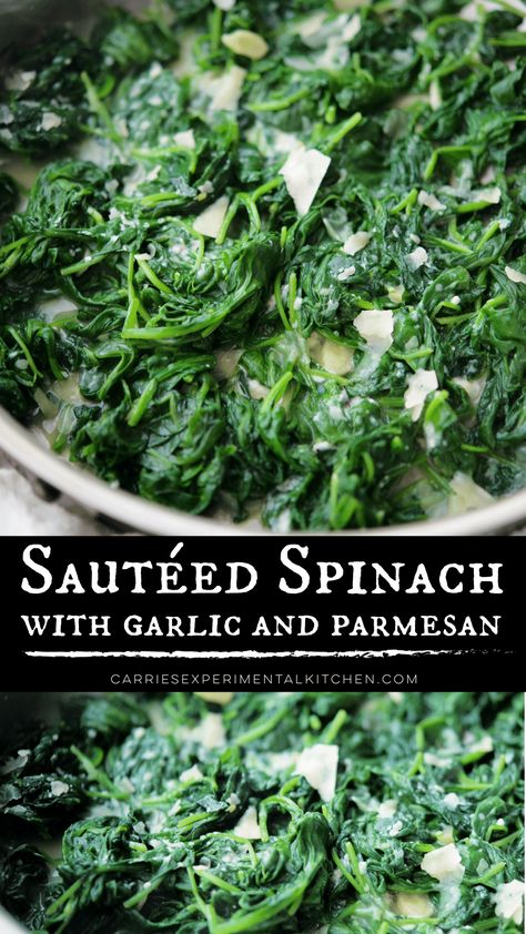 Fresh baby spinach leaves sautéed with thinly sliced garlic and Parmesan cheese is a delicious vegetable side dish.  #spinach #vegetables Asparagus And Spinach Recipes, Fresh Spinach Recipes, Baby Spinach Recipes, Spinach Souffle, Spinach Parmesan, Steamed Spinach, Fried Spinach, Dieting Tips, Garlic Spinach