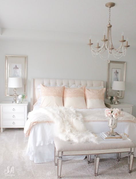 Loveliest Looks Of Fall Tour  #blushtones #falldecor Bed Decoration, Feminine Bedroom, Beautiful Bed, Bedroom Updates, Fall Bedroom, Elegant Bedroom, Bedroom Decorating, White Furniture, Master Bedrooms Decor