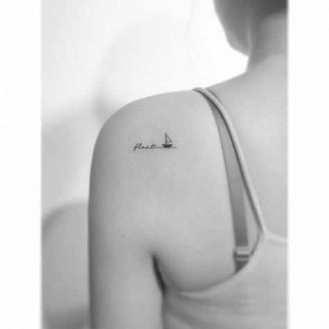 Sailboat Tattoo Simple, Minimalist Lettering, Word English, Simple Wave Tattoo, Playground Tattoo, Korea Tattoo, Sailboat Tattoo, Mo Ganji, Boat Tattoo