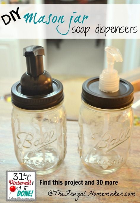 DIY Mason jar soap dispensers Diy Mason Jar, Mason Jar Soap Dispenser, Diy Hack, Mason Jar Projects, Soap Dispensers, Soap Pump, Pinterest Projects, Mason Jar Diy, Diy Soap