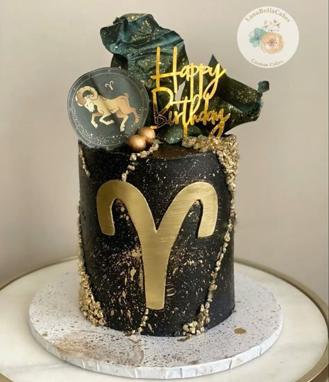 #aries #ariesszn #cake #ariescake #zodiac #blackandgoldcake Aries Birthday Decorations, Aries Cake Ideas, Capricorn Cakes, Zodiac Cake Ideas, Capricorn Birthday Cake, Horoscope Cake, Aries Birthday Cake, Zodiac Birthday Cake, Capricorn Cake