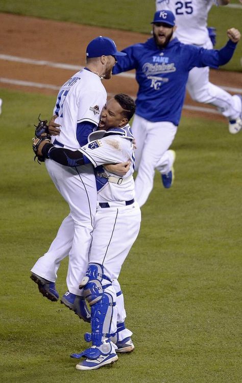 Kansas City Royals catcher Salvador Perez picked up relief pitcher Wade Davis after the Royals defeated the Blue Jays 4-3 to win the ALCS championship after Friday's ALCS baseball game on October 23, 2015 at Kauffman Stadium in Kansas City, Mo. Kc Royals Baseball, Kauffman Stadium, Kansas City Royals Baseball, Royals Baseball, Kc Royals, Billie Jean King, The Royals, Dodgers Baseball, Win Or Lose