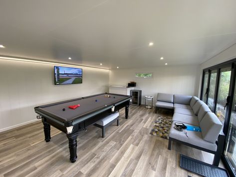 Garden Games Room | Bakers Garden Buildings Summer House Games Room, Garden Games Room, Hangout Area, Patio Extension, Patio Games, Tub Room, Contemporary Garden Rooms, Hot Tub Room, Garden Room Ideas