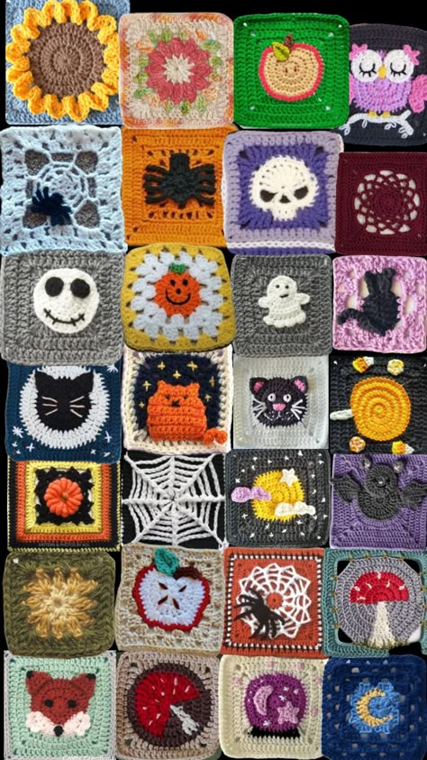 Halloween & Fall/Autumn Granny Squares - with Patterns. #crochet #grannysquare #diy #crochetinspo #autumn #fall #inspo #wallpaper #halloween Inspo Wallpaper, Crochet Square Blanket, Beginner Crochet Tutorial, Vintage Crochet Patterns, Halloween Crochet Patterns, Wallpaper Halloween, Crochet Design Pattern, Crochet Fall, Crochet Fashion Patterns