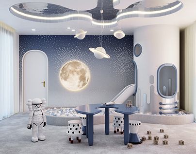 Futuristic Playground, Artsy Interior Design, Kids Bedroom Furniture Design, Kids Salon, Kindergarten Interior, Kids Cafe, Kindergarten Design, House Color Palettes, Nursery Room Inspiration