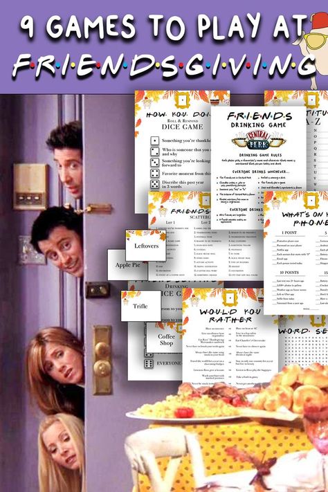 Thanksgiving Spirit Week, Friends Drinking Game, Drinking Game Rules, Friends Themed Party, Thanksgiving Word Search, Photo Booth Party, Clue Party, Happy Friendsgiving, Friends Giving