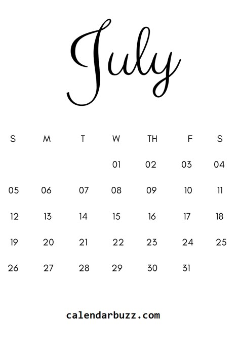 30 Printable July 2020 Calendars to Get for Free - Onedesblog July Calendar 2020, July 2020 Calendar, Printable Calendar Design, July Month, Month Ideas, July Calendar, Minimalist Calendar, Monthly Calendars, January To December