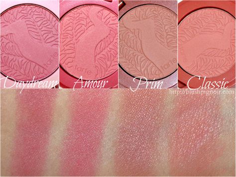 Tarte Chic to Cheek Deluxe Amazonian Clay Blush Set Swatches Tarte Blush Swatches, Cosmetics Shelf, Blush Swatches, Matte Make Up, 2014 Makeup, Tarte Blush, Makeup Lessons, Tarte Cosmetics, Makeup To Buy