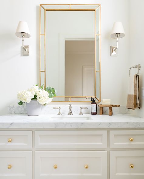 Gold In Bathroom, Chrome In Bathroom, Silver Faucet, Fixer Upper Bathroom, Gold Knobs, Steam Showers Bathroom, Home Luxury, Bathroom Trends, In Bathroom