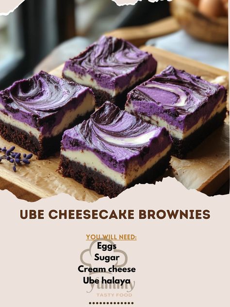 Ube Brownies, Ube Brownies Recipe, Ube Desserts, Ube Dessert, Brownie Ingredients, Cheesecake Brownies, Brownie Batter, Fudgy Brownies, Eat Dessert First