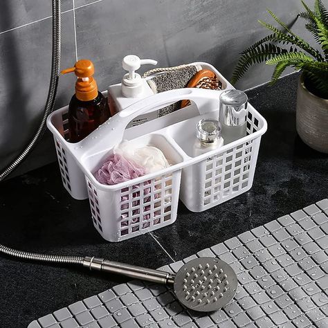 College Dorm Bathroom, Shower Caddy Storage, College Bathroom, Dorm Room Crafts, Cleaning Supply Storage, Dorm Bathroom, Bathroom Caddy, Plastic Shower, Dorm Organization