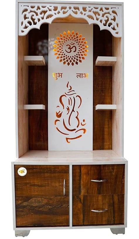 Simple Mandir Design For Home, Wooden Temple For Home, Pooja Door, Bad Room Design, Durga Photo, Wooden Almirah, Modern Tv Unit Designs, Flush Door Design, Down Ceiling Design