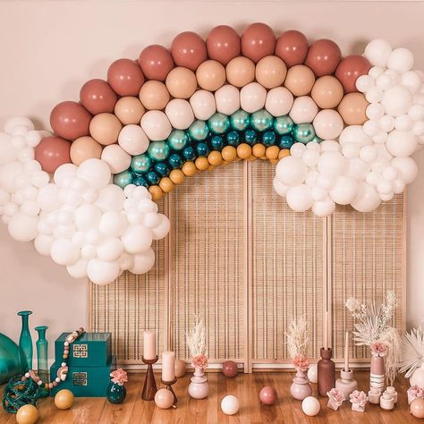 ELEVATE Décor on Instagram: “Here’s the full look of our boho rainbow. It was our first and we ❤️ how it turned out. Thank you for the inspiration @theballoon_cartco! ﻿…” Boho Rainbow Baby Shower Ideas, Boho Rainbow Birthday, Butterfly Birthday Party Decorations, Baby Shower Girl Diy, Boho Birthday Party, Boys First Birthday Party Ideas, Rainbow Birthday Cake, Baby Shower Deco, Butterfly Birthday Party