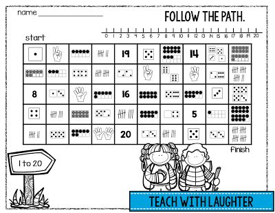 FREE number maze 1-20 - follow a path of ten frames, tallies, dice, dominoes and fingers Build Math Centers, Number Maze, 1st Grade Math Games, Representing Numbers, First Grade Freebies, Numbers To 20, Math Number Sense, Numbers Kindergarten, Math Groups