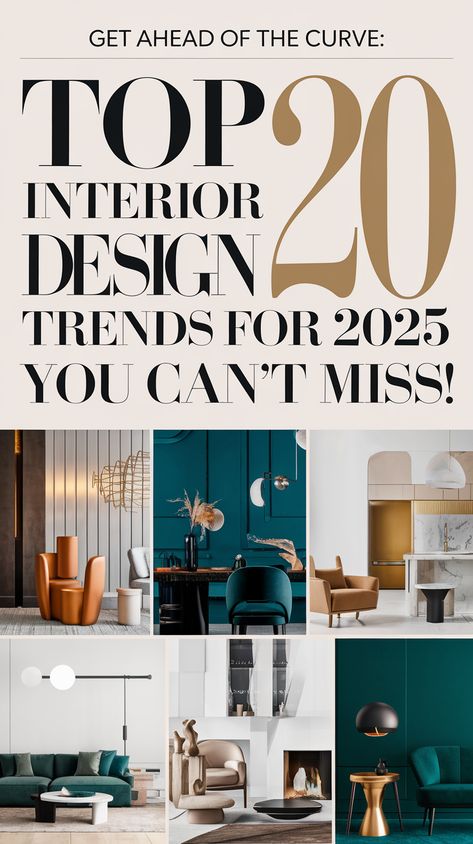 Discover the top 20 interior design trends for 2025, featuring bold colors, sustainable materials, and innovative decor ideas to elevate your living space. Perfect for home makeovers and stylish upgrades Interior Design Calming, Statement Pieces Interior Design, Home Themes Decor Ideas Interior Design, Unique Rooms In A House, Moody Neutral Home, Pops Of Color Interior Design, What’s My Interior Design Style, Furniture Design Trends 2025, 2025 Design Trends Home Interiors