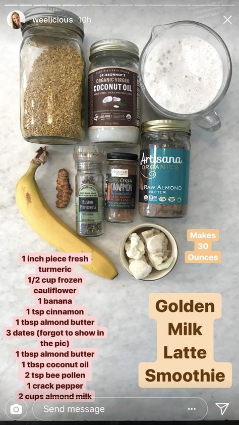 Golden Milk Latte Smoothie Golden Latte, Golden Milk Latte, Nutribullet Recipes, Easy Healthy Smoothies, Fresh Turmeric, Golden Milk, Latte Recipe, Green Smoothie, Almond Butter