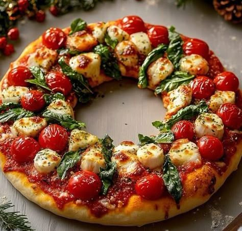 Delicious Wreath Pizza Recipe: A Fun Twist on a Classic Pizza Night - NewsBreak Wreath Pizza, Pizza Wreath, Mexican Cornbread Casserole Recipe, Bruschetta Chicken Pasta, Christmas Pizza, Yummy Pizza, Crab Salad Recipe, Mousse Cake Recipe, Festive Appetizers