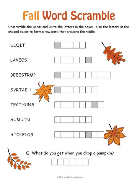 Printable Fall Word Scramble Fall Word Scramble Free Printable, Jumbled Words With Answers, Fall Word Scramble, Autumn Word Search, Fall Vocabulary, Jumbled Words, Free Printable Puzzles, Scramble Words, Fall Words