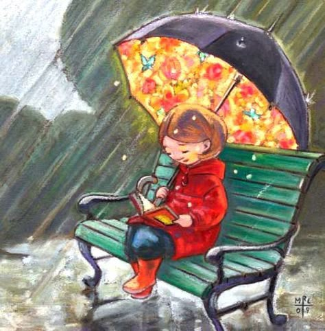 Reading Bench #booklovers #books #bookworms #bookart #bookillustration #bookpainting #bookdesign #bookartwork #readers #readingcorner #parkbench #rainyday Rain Art, Umbrella Art, Reading Art, Under My Umbrella, Walking In The Rain, Girl Reading, I Love Books, In The Rain, Rainy Days