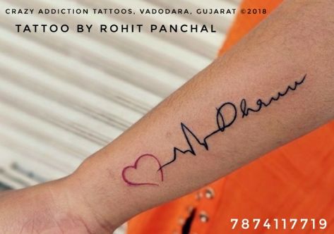 Name of Dhruv with heartbeat tattoo by Rohit Panchal at Crazy Addiction Tattoos vadodara Gujarat © 2018 Dhruv Name Tattoo, Dhruv Name, Heartbeat Tattoo, Name Tattoo, Name Tattoos, Couple Tattoos, Name Art, Back Tattoo, Tattoo Quotes