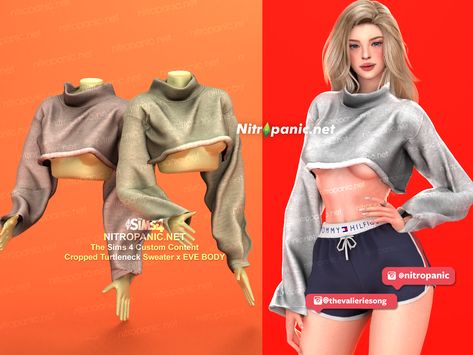 Cropped Turtleneck Sweater for The Sims 4 Super Cropped Hoodie, Swim Model, Cropped Turtleneck Sweater, Kim Dress, Sims 4 Download, Cropped Turtleneck, The Sims 4 Download, Sims 1, Long Sleeve Kids