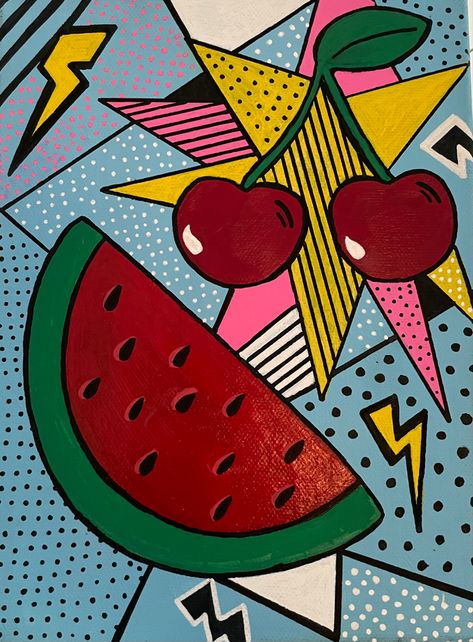 Pop Art Fruit, Watermelon Pops, Retro Painting, Fruit Coloring Pages, City Pop, Cubism Art, Fruit Illustration, Fruit Art, Hippie Art