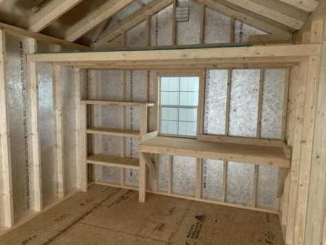 Shed Shelving, Garden Shed Interiors, Backyard View, Shed With Loft, Shed Makeover, Workshop Shed, Shed Office, Storage Shed Organization, Diy Storage Shed