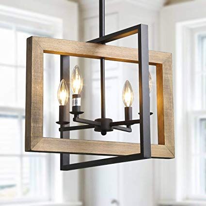 Amazon.com: LOG BARN Farmhouse Kitchen Island Pendant Distressed Wood and Matte Black Metal Finish, Large, 18" Small Dining Room Light Fixture: Home & Kitchen $200 Wood Chandeliers, Black Modern Farmhouse, Candelabra Chandelier, Kitchen Lights, Candelabra Chandeliers, Farmhouse Kitchen Island, Deco Luminaire, Kitchen Island Lighting Pendant, Wood Pendant Light