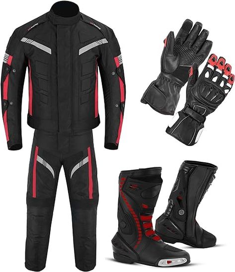 REXTEK Mens Motorbike Suit Cordura With Motorcycle GLoves and Boots Waterproof Winter Biker Motorcycle Jackets - Full Body Armoured Protective CE Certified Racing Suit (Red, XXL) : Amazon.co.uk: Automotive Motorbike Suit, Motorbike Jackets, Motorcycle Suit, Motorcycle Jackets, Racing Suit, Boots Waterproof, Motorcycle Gloves, Bike Gear, Body Armor